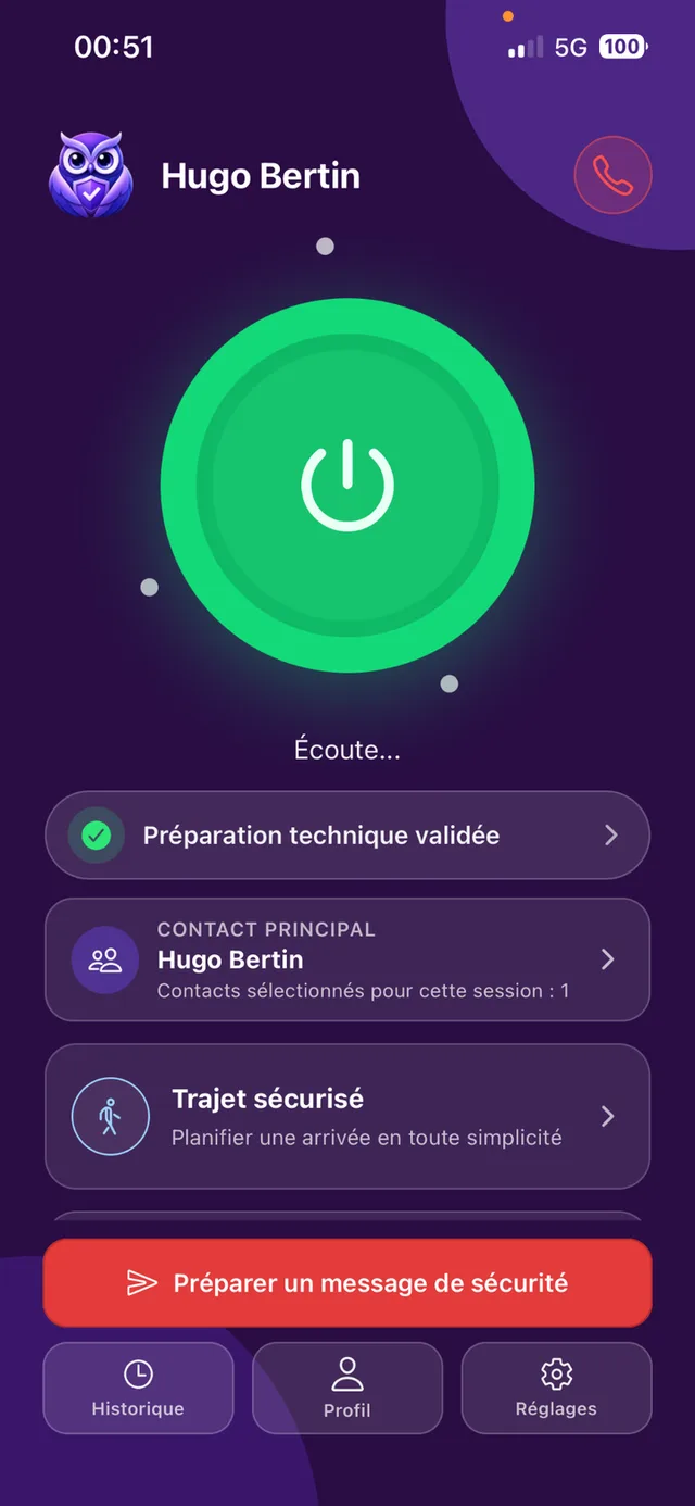 Écran BeSafe avec la protection vocale active